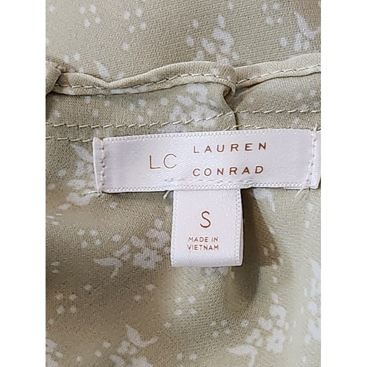 Lauren Conrad Pale Sage Green and White Floral Print Blouse Size Small