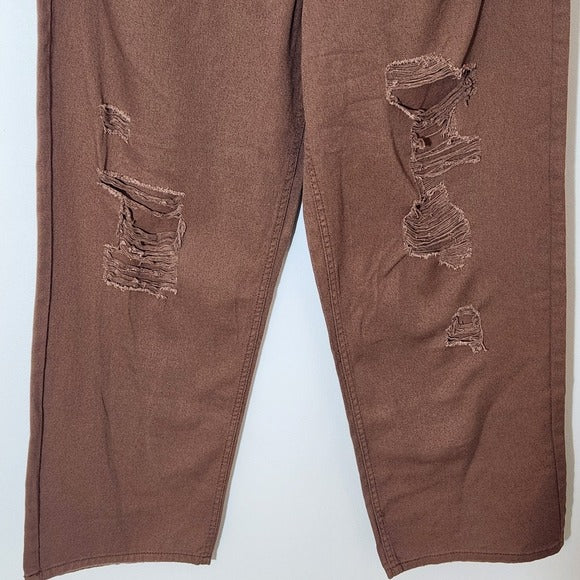 Madden NYC Wide Leg Brown Distressed Jeans NWT Size 13