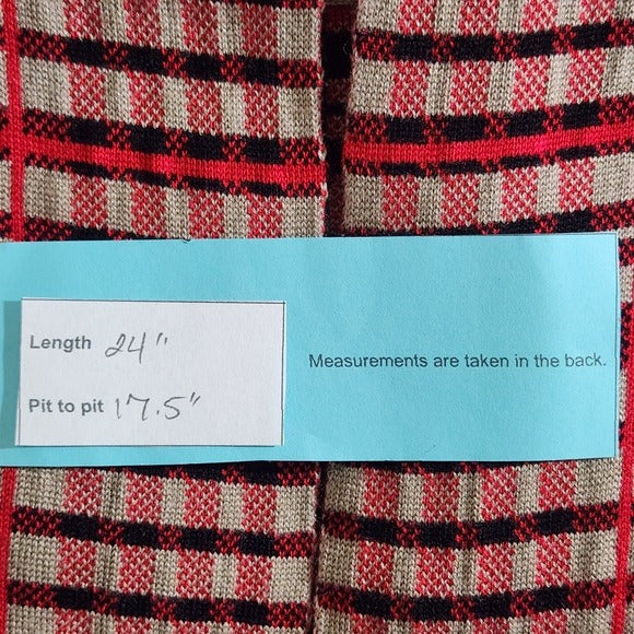 Leo & Nicole Red and Khaki Plaid Sleeveless Sweater Cardigan Size Medium Petite