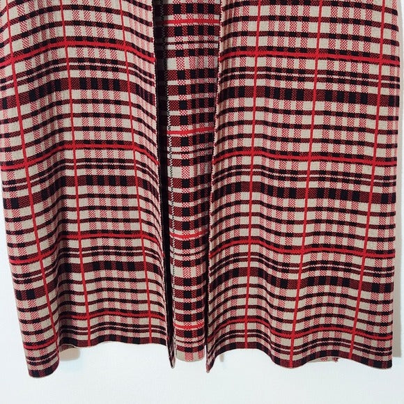 Leo & Nicole Red and Khaki Plaid Sleeveless Sweater Cardigan Size Medium Petite