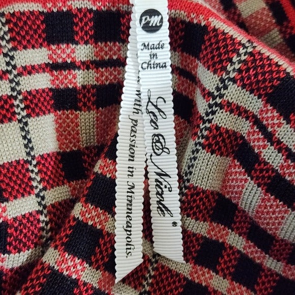 Leo & Nicole Red and Khaki Plaid Sleeveless Sweater Cardigan Size Medium Petite