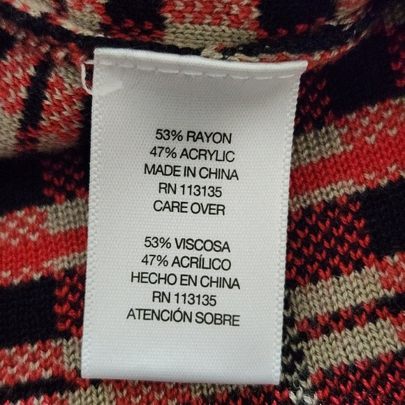 Leo & Nicole Red and Khaki Plaid Sleeveless Sweater Cardigan Size Medium Petite