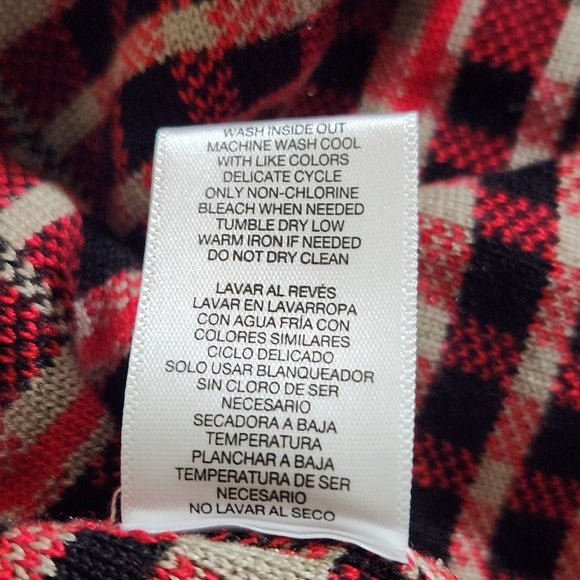 Leo & Nicole Red and Khaki Plaid Sleeveless Sweater Cardigan Size Medium Petite