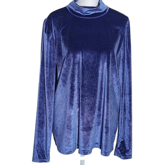 Ryegrass Blue Velour Long Sleeve Mock Neck Top NWT Size XXL