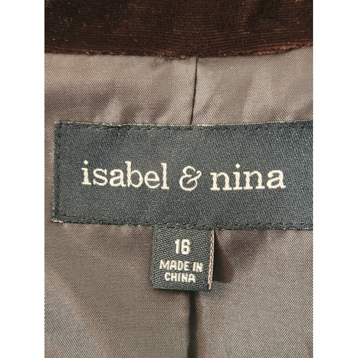 Isabel and Nina Boxy Brown Velvet Blazer Jacket Size 16
