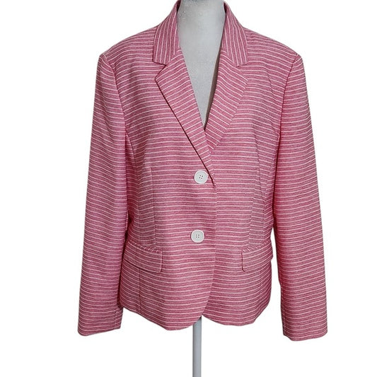 Le Suit Women's Pink Striped Blazer Size 14 Pink and White Blazer