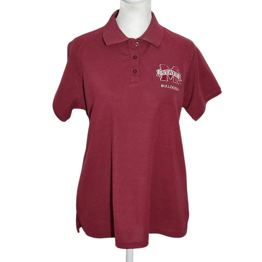 Chestnut Hill Womens Mississippi State Bulldogs Burgundy Polo Shirt Size Medium