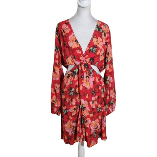 H&M Red Floral Cutout Mini Dress Size Large NWT