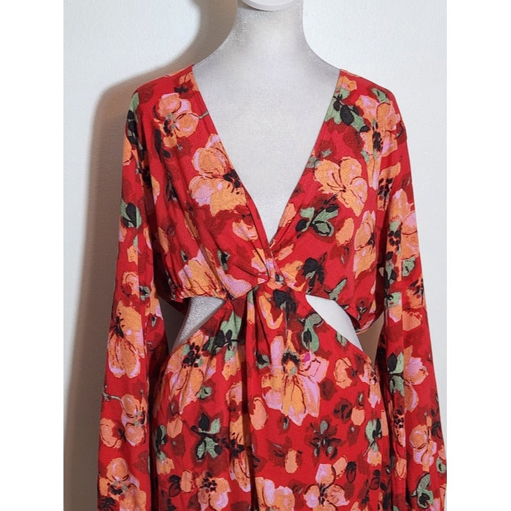 H&M Red Floral Cutout Mini Dress Size Large NWT