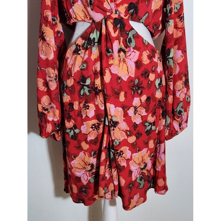 H&M Red Floral Cutout Mini Dress Size Large NWT