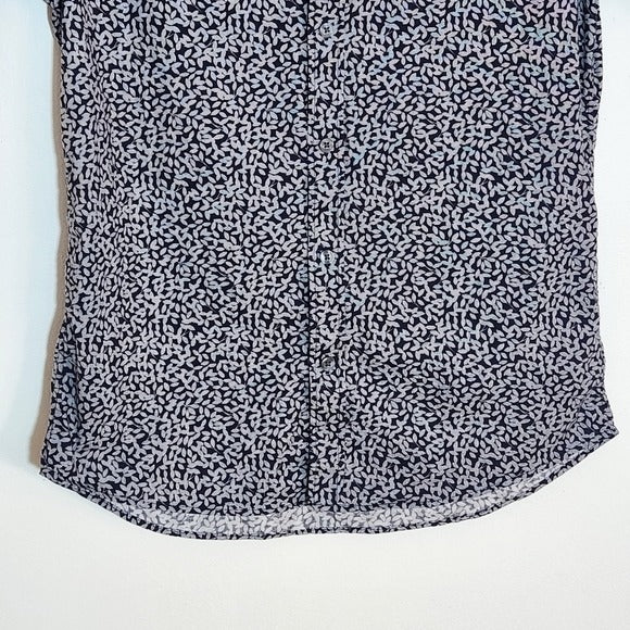 Michael Kors Mens Navy Print Slim Fit Short Sleeve Buttondown Shirt Size Medium