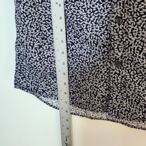 Michael Kors Mens Navy Print Slim Fit Short Sleeve Buttondown Shirt Size Medium