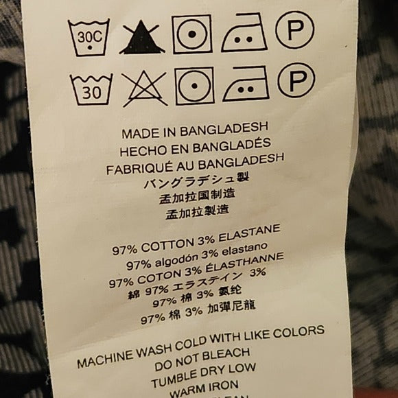 Michael Kors Mens Navy Print Slim Fit Short Sleeve Buttondown Shirt Size Medium