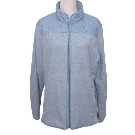 Talbots Blue Zip-Up Fleece Jacket Size Large Blue Quilted Fleece Jacket