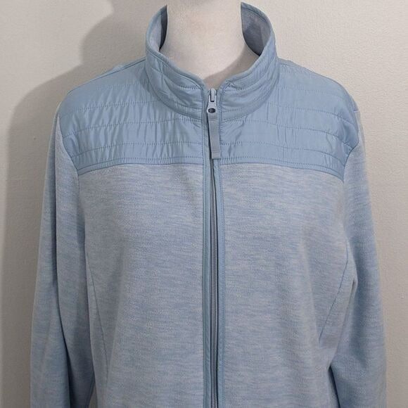 Talbots Blue Zip-Up Fleece Jacket Size Large Blue Quilted Fleece Jacket