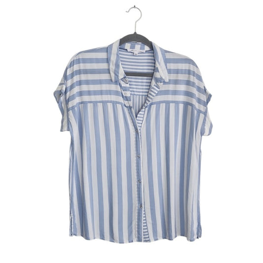 Jane + Delancey Blue and White Striped Button-Up Blouse Size Large