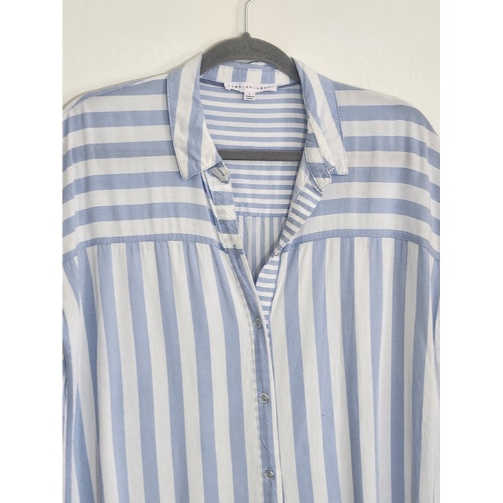 Jane + Delancey Blue and White Striped Button-Up Blouse Size Large