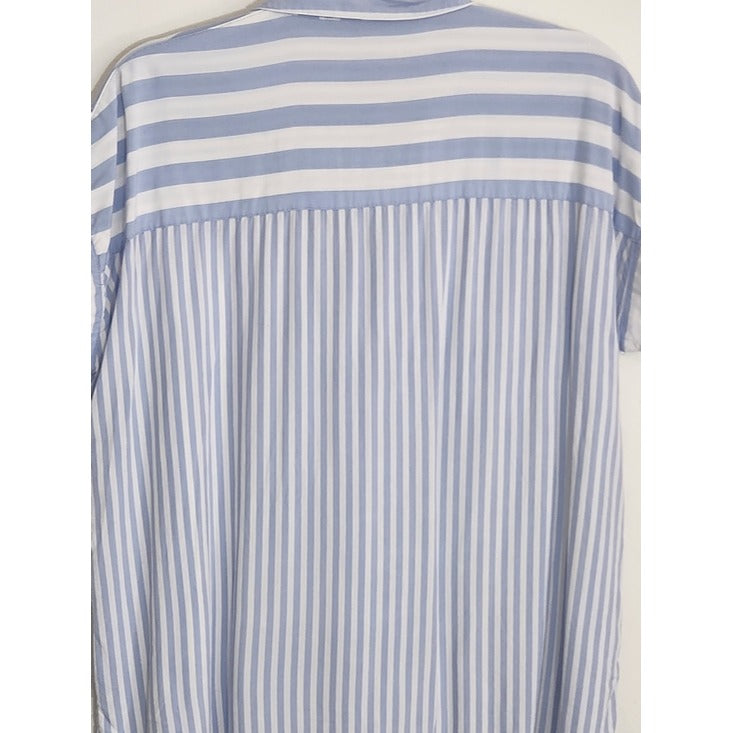 Jane + Delancey Blue and White Striped Button-Up Blouse Size Large