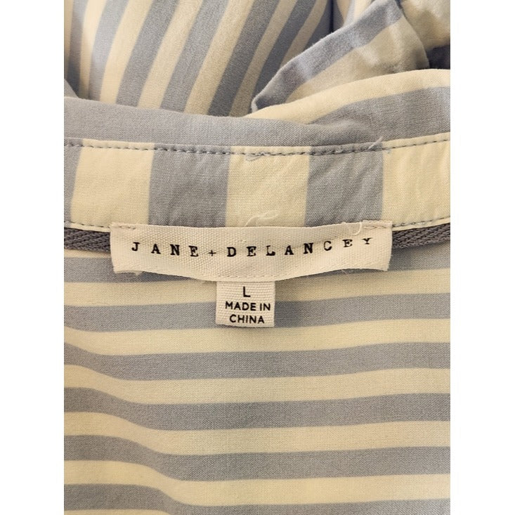 Jane + Delancey Blue and White Striped Button-Up Blouse Size Large
