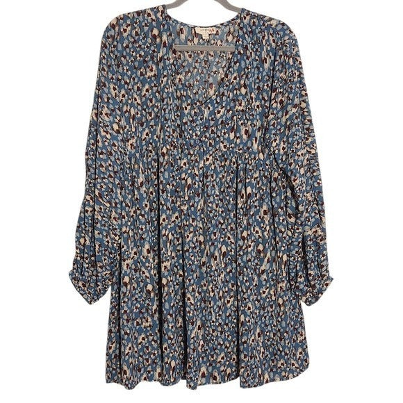 Umgee Blue and Brown Floral Mini Dress Size Small