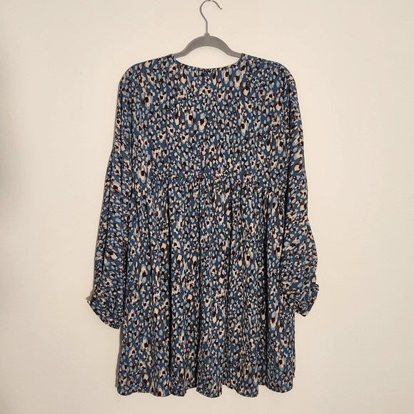 Umgee Blue and Brown Floral Mini Dress Size Small