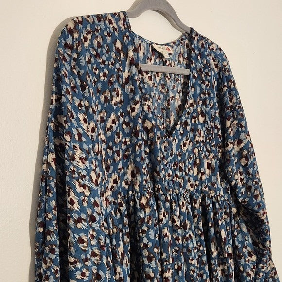 Umgee Blue and Brown Floral Mini Dress Size Small