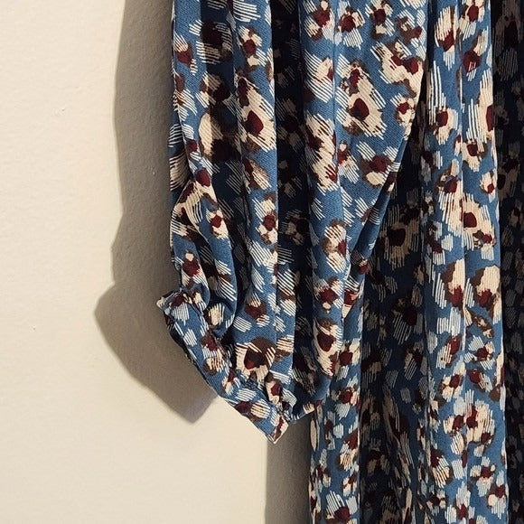 Umgee Blue and Brown Floral Mini Dress Size Small