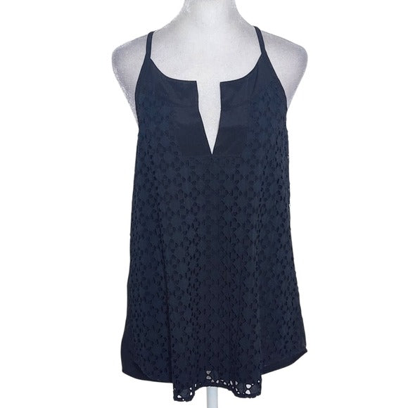 Athleta Black Eyelet Lace Sleeveless Top Size Small