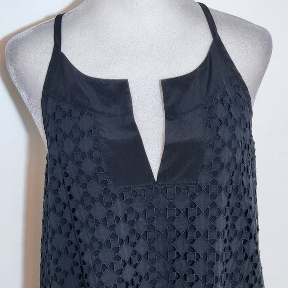 Athleta Black Eyelet Lace Sleeveless Top Size Small