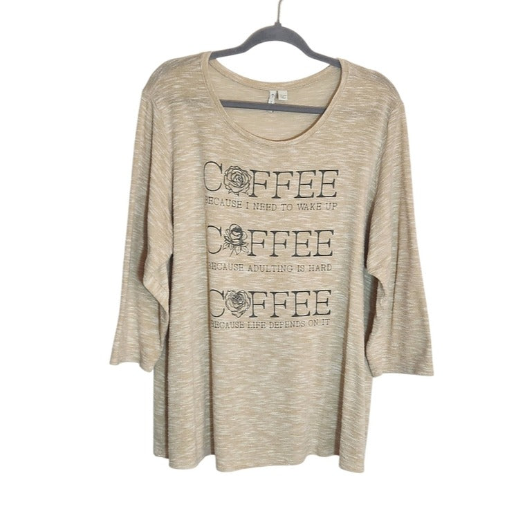 Cato Beige Textured Coffee Graphic Tee Size 18/20W