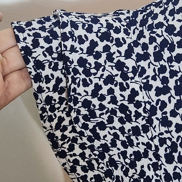 Monteau Blue Floral Wrap Style Blouse Size Large Navy and White Floral Blouse