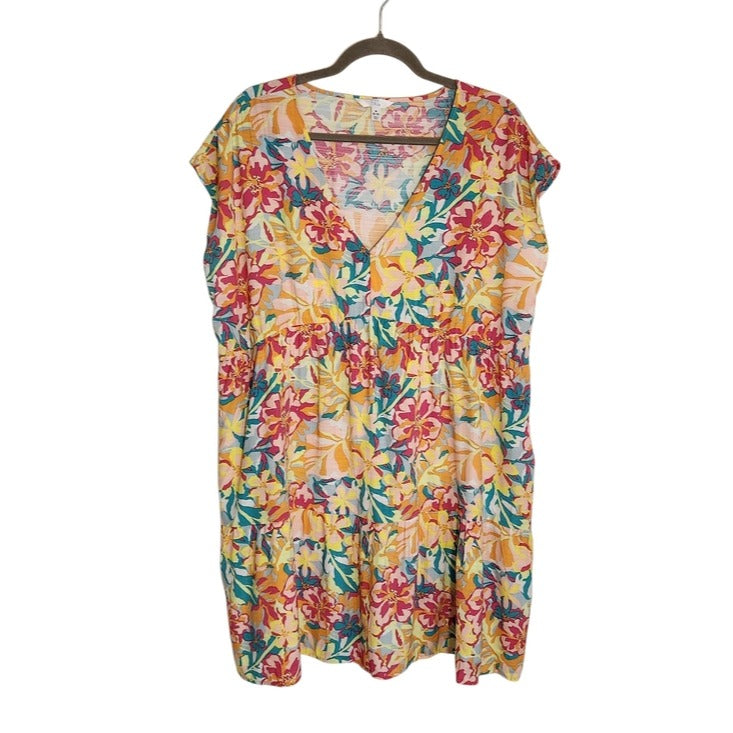 Time and Tru Multi-Color Floral Print Tiered Mini Dress Size Medium (8-10)