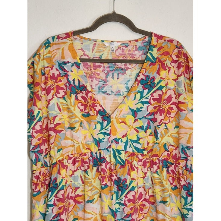 Time and Tru Multi-Color Floral Print Tiered Mini Dress Size Medium (8-10)