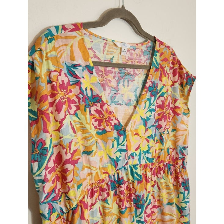 Time and Tru Multi-Color Floral Print Tiered Mini Dress Size Medium (8-10)