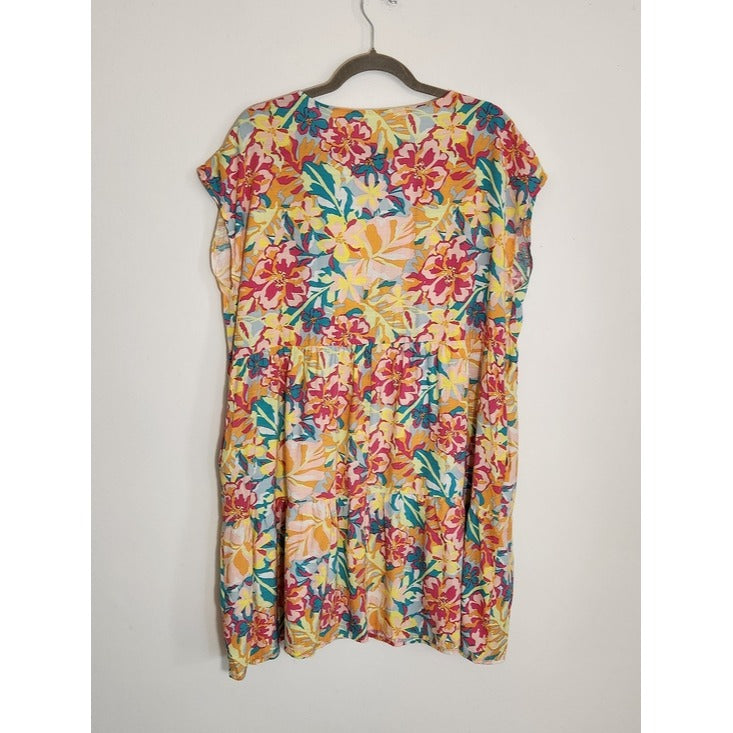 Time and Tru Multi-Color Floral Print Tiered Mini Dress Size Medium (8-10)