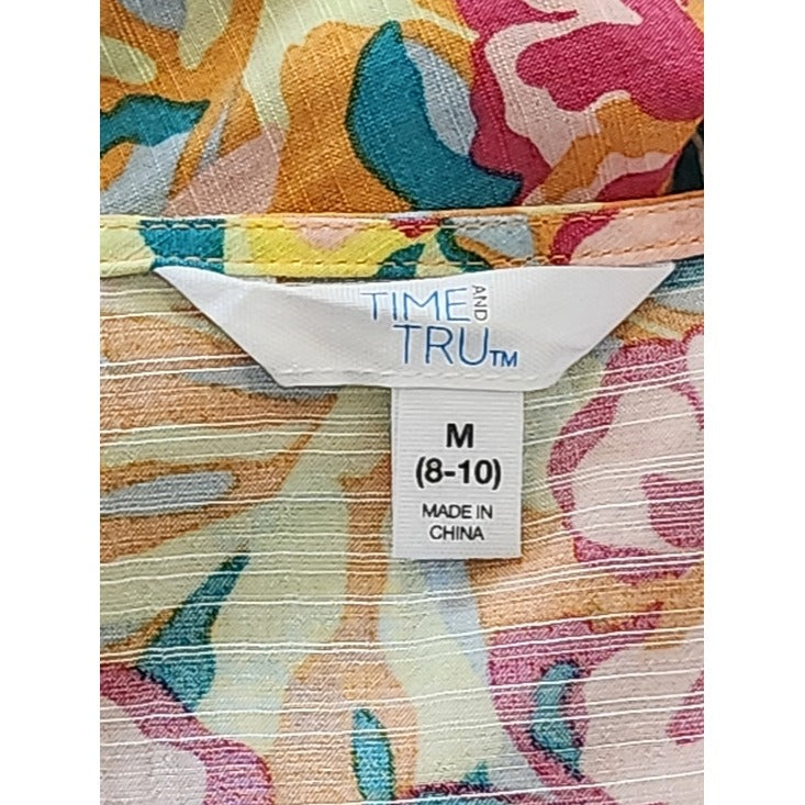Time and Tru Multi-Color Floral Print Tiered Mini Dress Size Medium (8-10)