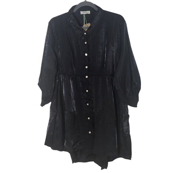 Umgee Black Satin Collared Button-Up Tunic Size 2X NWT