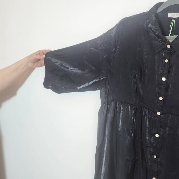Umgee Black Satin Collared Button-Up Tunic Size 2X NWT