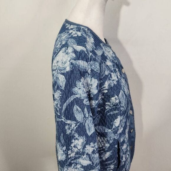 Isaac Mizrahi Blue Floral Quilted Jacket Size XXS Blue Botanic Print Jacket