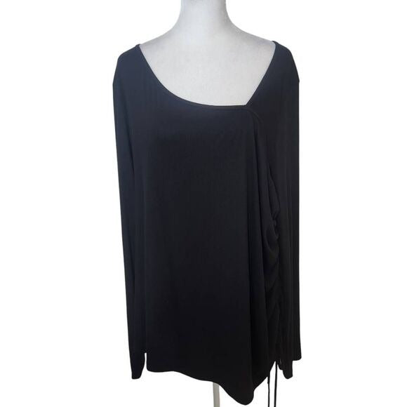 Lush Black Ribbed Knit Top with Drawstring Ruching Size 3X Plus Size Black Top