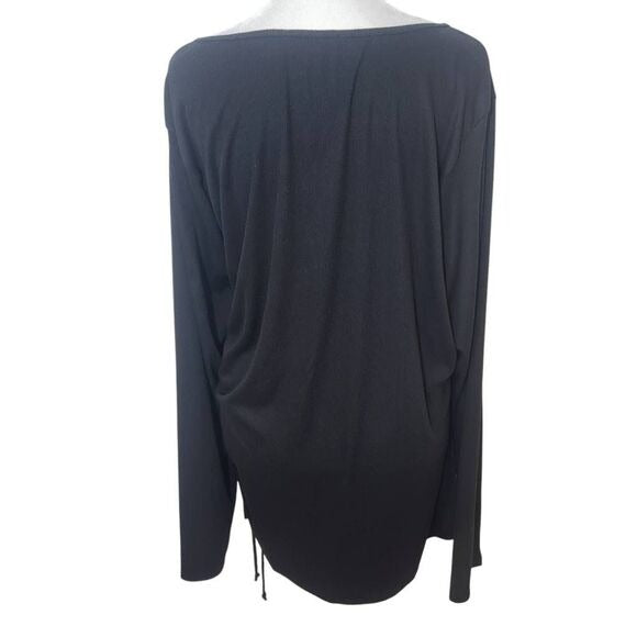 Lush Black Ribbed Knit Top with Drawstring Ruching Size 3X Plus Size Black Top