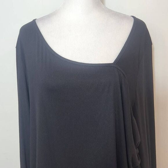 Lush Black Ribbed Knit Top with Drawstring Ruching Size 3X Plus Size Black Top