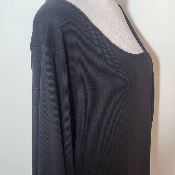 Lush Black Ribbed Knit Top with Drawstring Ruching Size 3X Plus Size Black Top