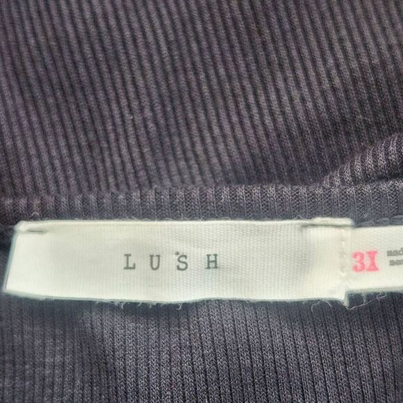 Lush Black Ribbed Knit Top with Drawstring Ruching Size 3X Plus Size Black Top