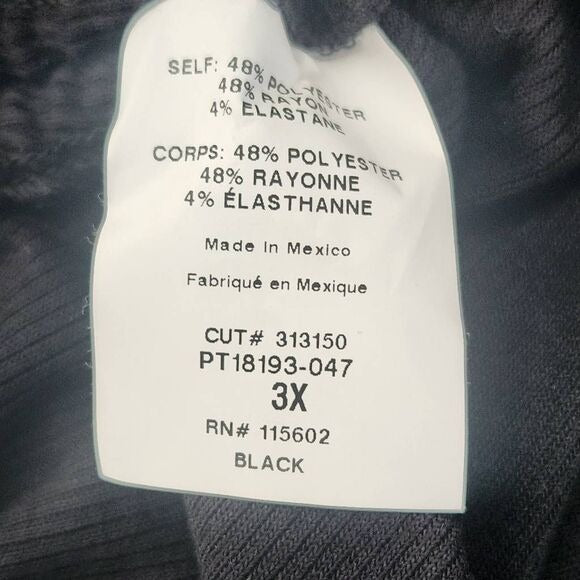 Lush Black Ribbed Knit Top with Drawstring Ruching Size 3X Plus Size Black Top