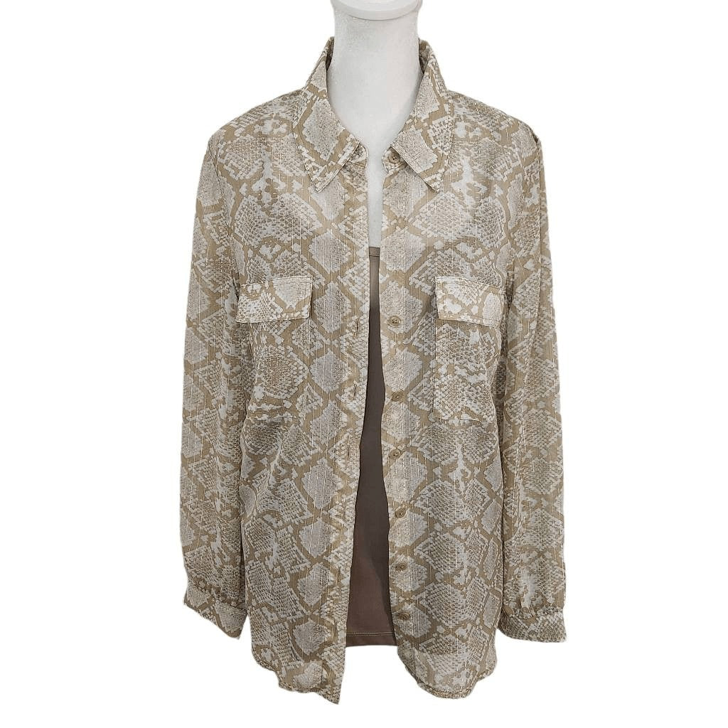 Dana Buchman Tan Snakeskin Print Blouse with Attached Tank Top Size Medium