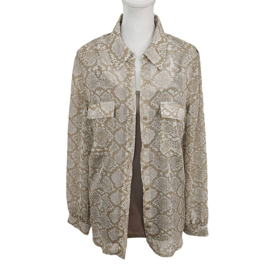Dana Buchman Tan Snakeskin Print Blouse with Attached Tank Top Size Medium