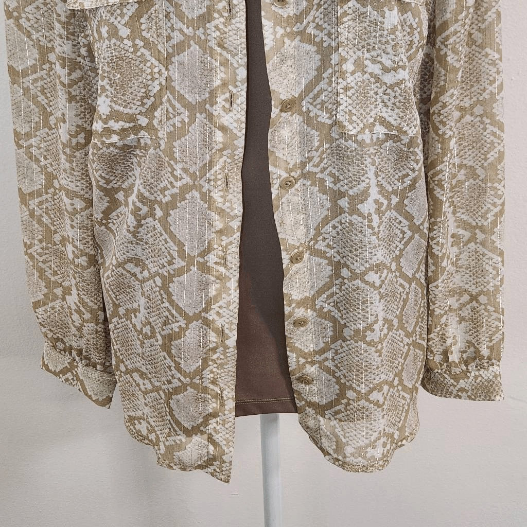 Dana Buchman Tan Snakeskin Print Blouse with Attached Tank Top Size Medium