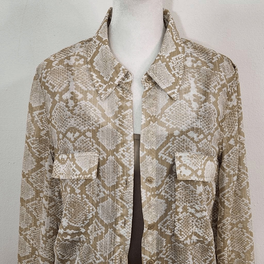Dana Buchman Tan Snakeskin Print Blouse with Attached Tank Top Size Medium