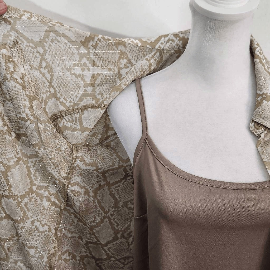 Dana Buchman Tan Snakeskin Print Blouse with Attached Tank Top Size Medium